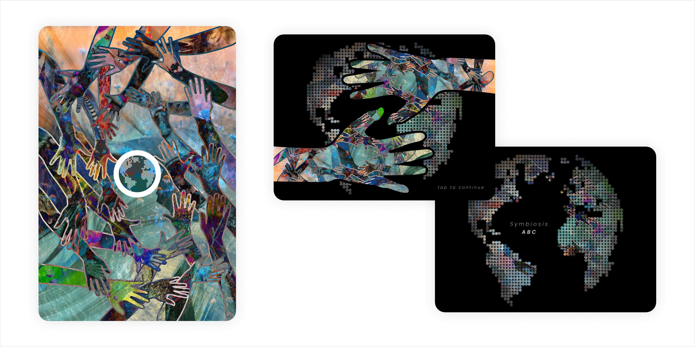 Mockup of card backs and screenshots of opening title screen interaction Mockup of card backs and screenshots of opening title screen interaction