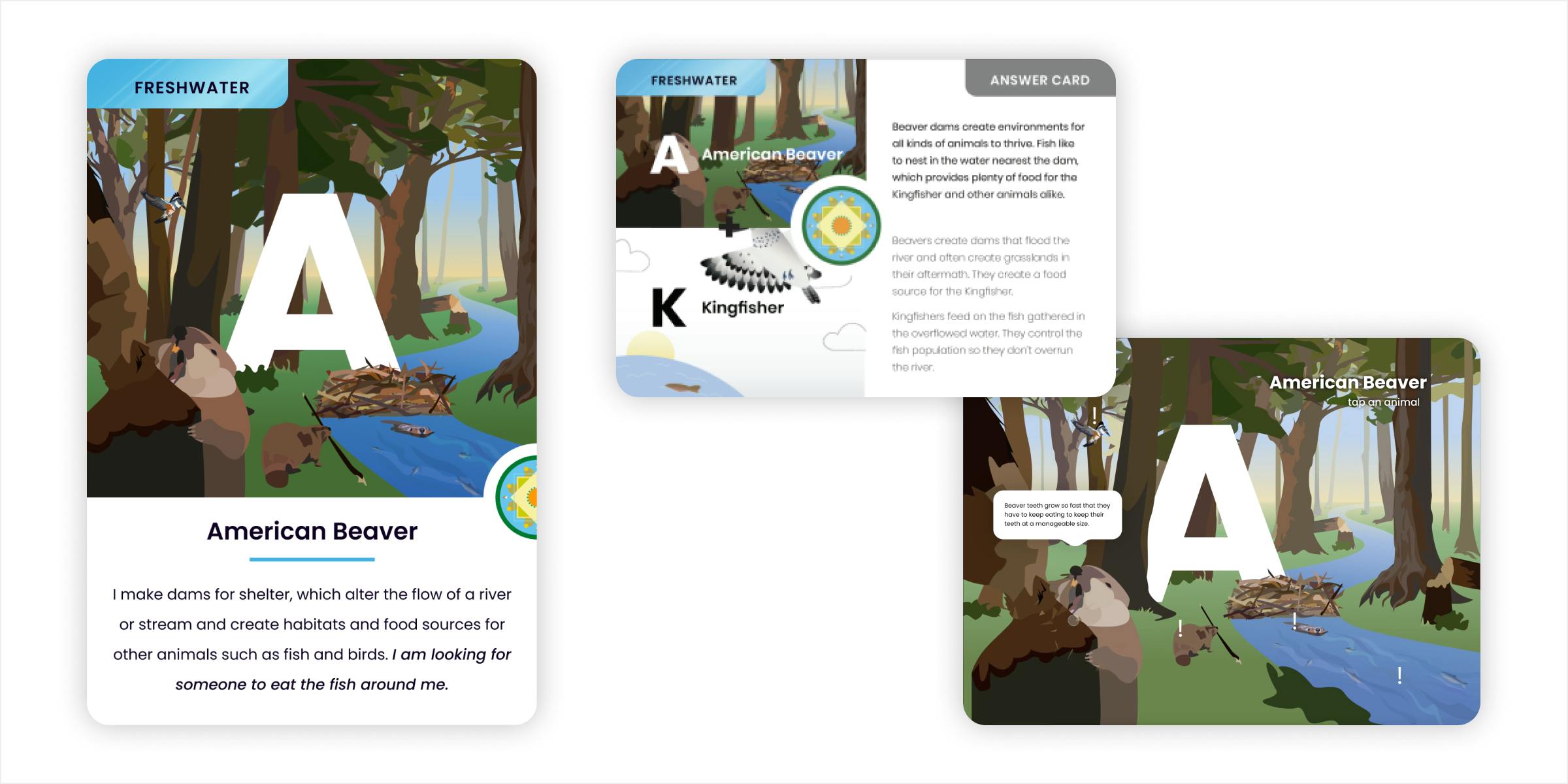 Mockup of letter A with pair, Kingfisher, and screenshot of interaction Mockup of letter A with pair, Kingfisher, and screenshot of interaction