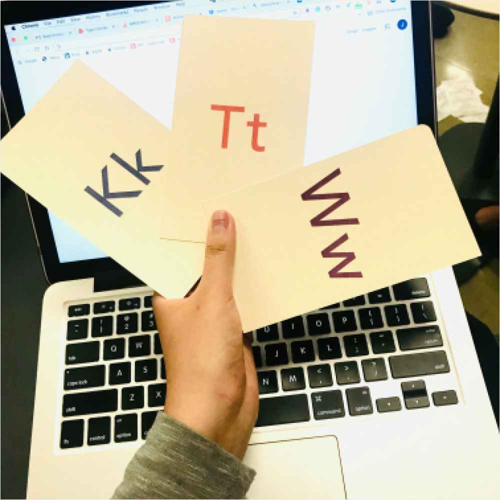 A hand holding my three selected letters K, T and W