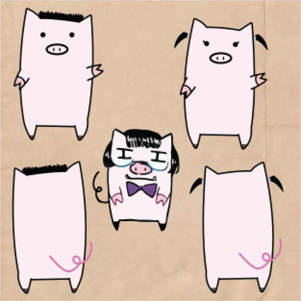 5 Illustrated Pigs
