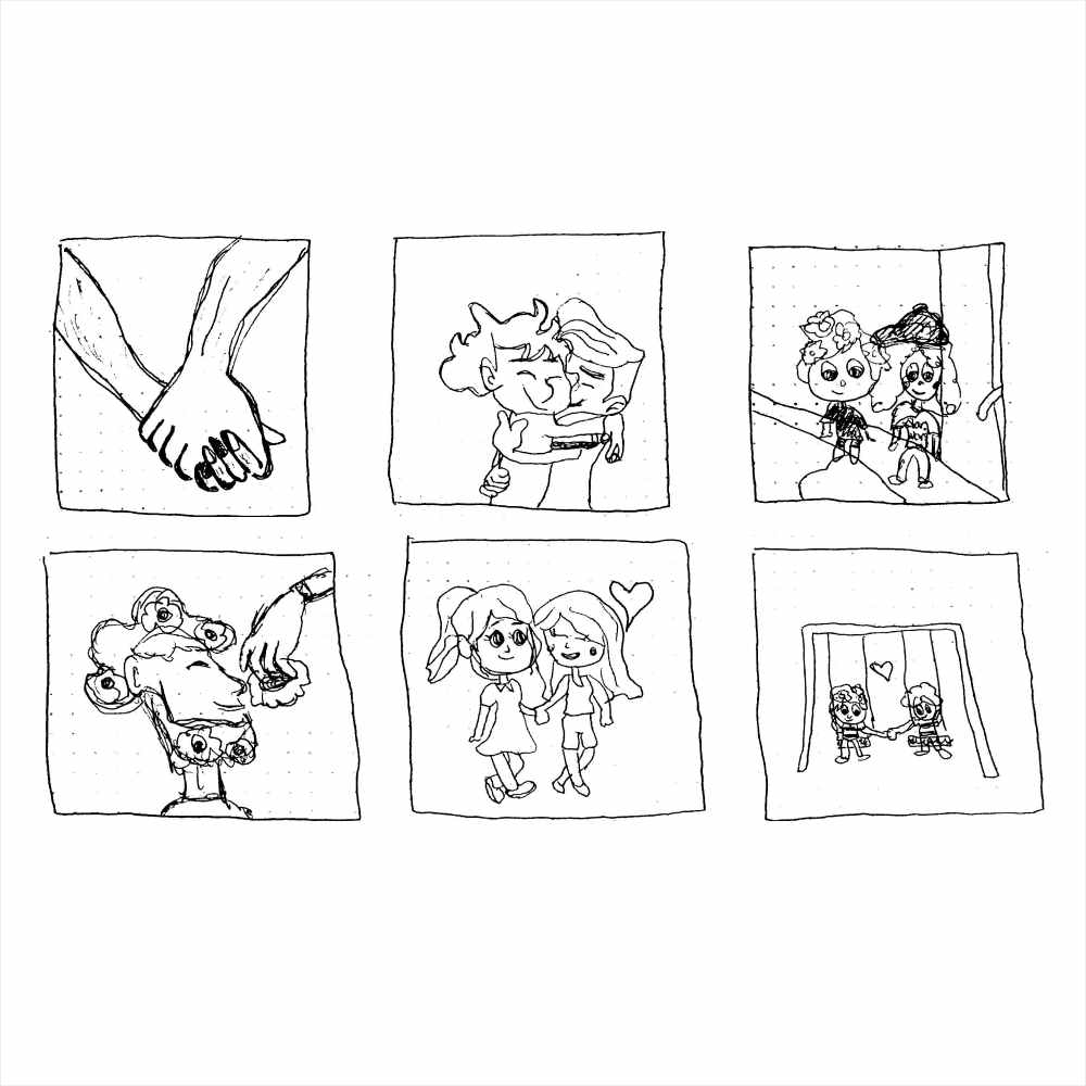 Six different drawing compositions Six different drawing compositions