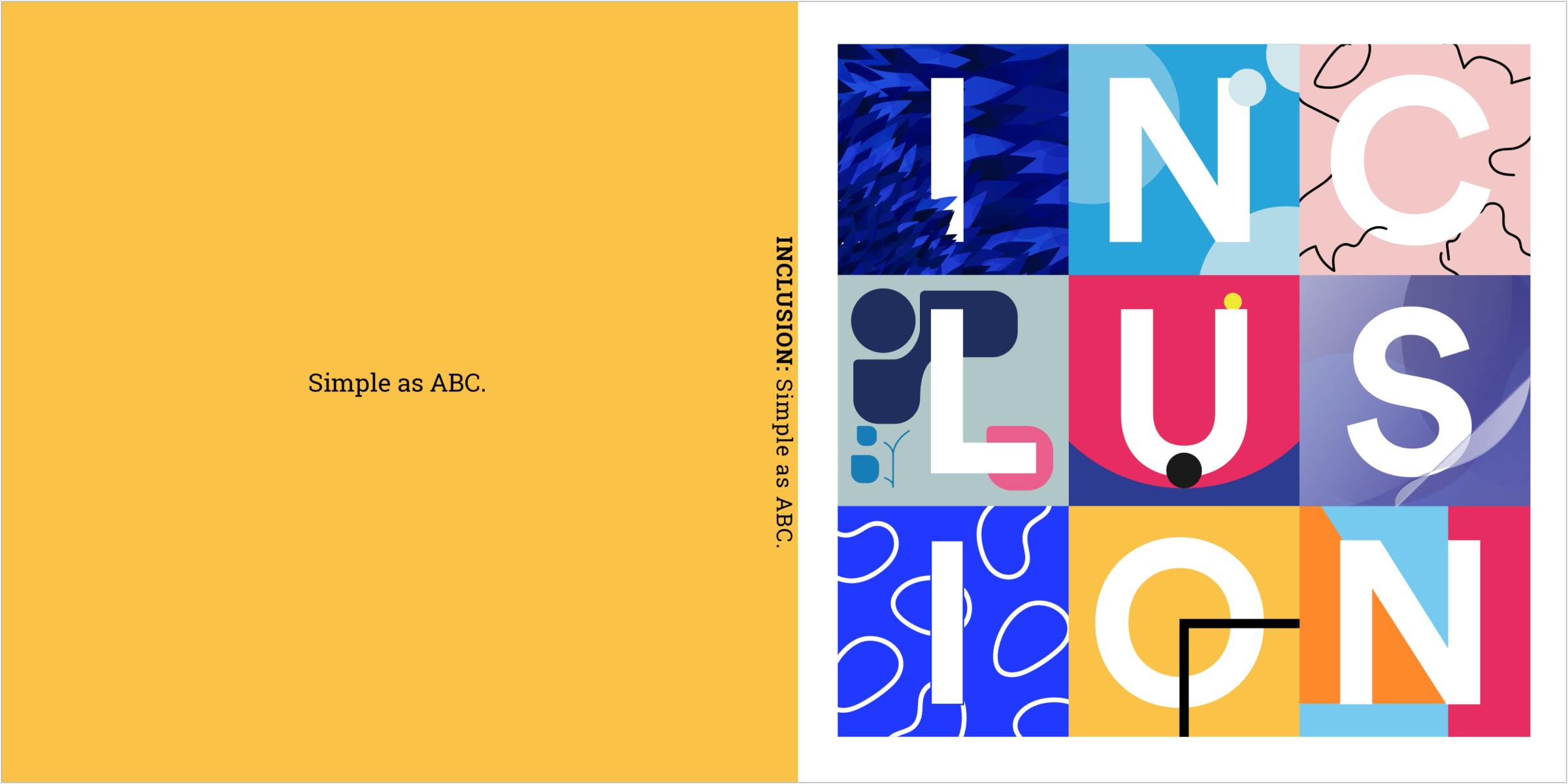 Book cover colorful squares spelling the word inclusion Book cover colorful squares spelling the word inclusion