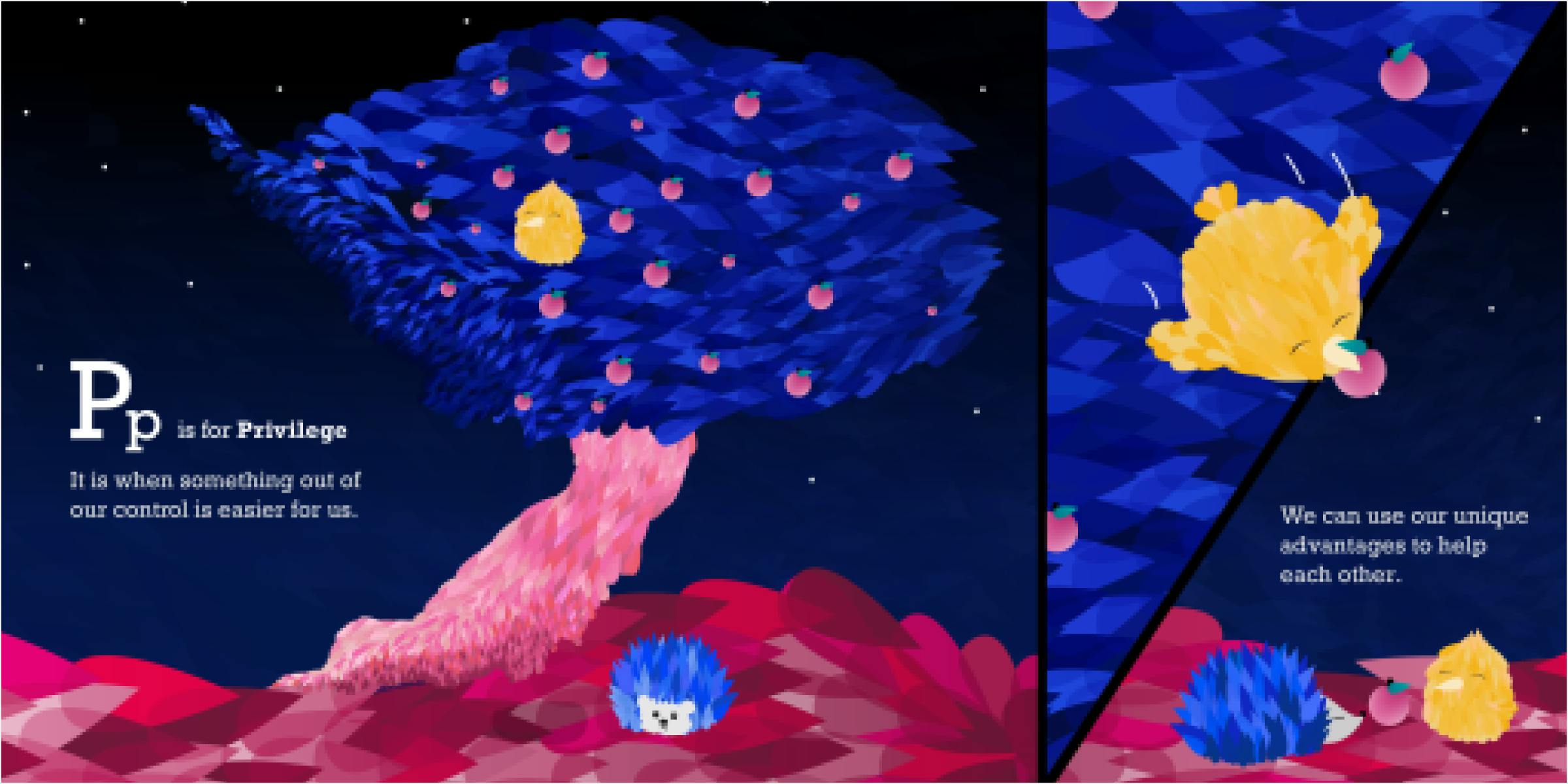 Bird flying down to share a peach with a hedgehog Bird flying down to share a peach with a hedgehog