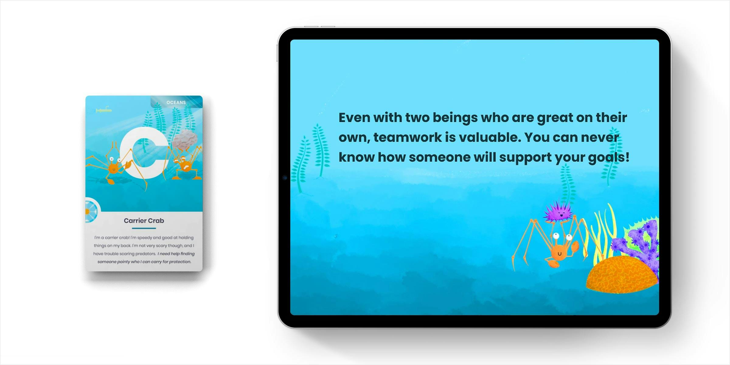 Mockup of the Crab card and interactive piece side by side.