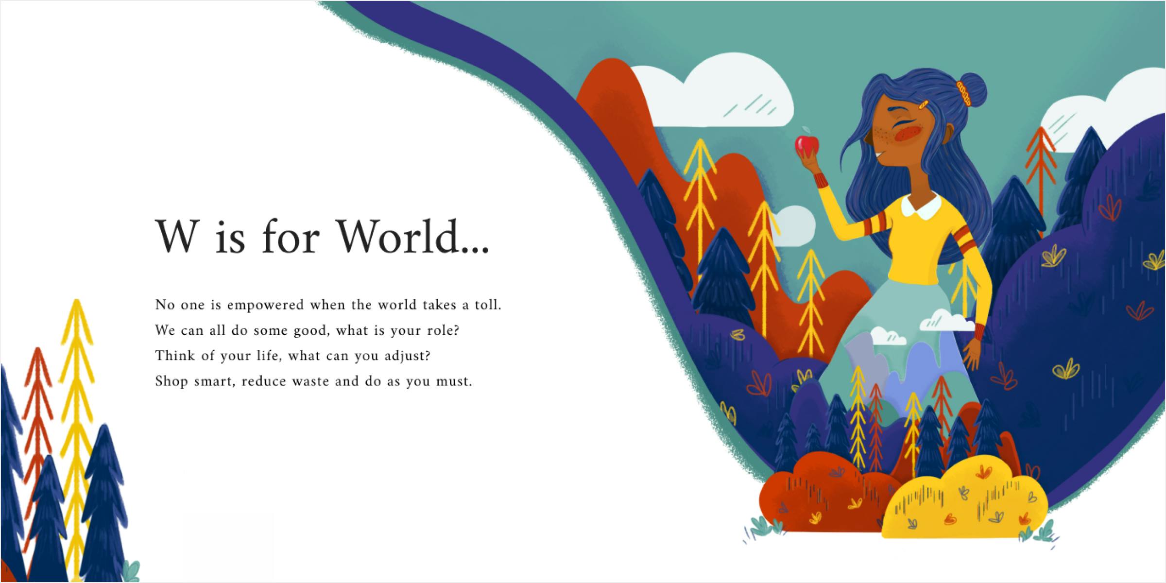 Image of World Spread. An image of a girl eating an apple and the world around her. Image of World Spread. An image of a girl eating an apple and the world around her.