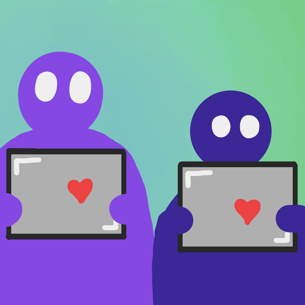 Old iteration of R, with three characters, each holding their own x-ray screen.