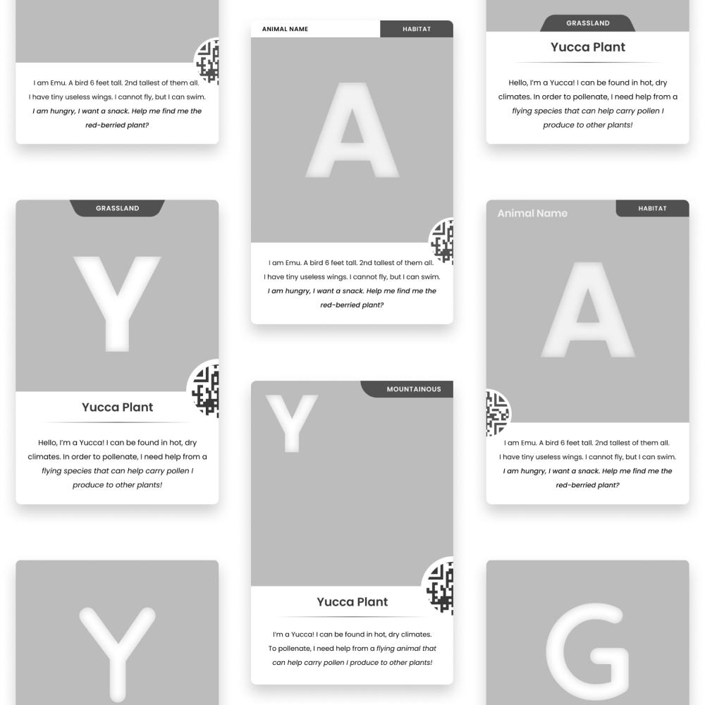 Wireframes of card designs