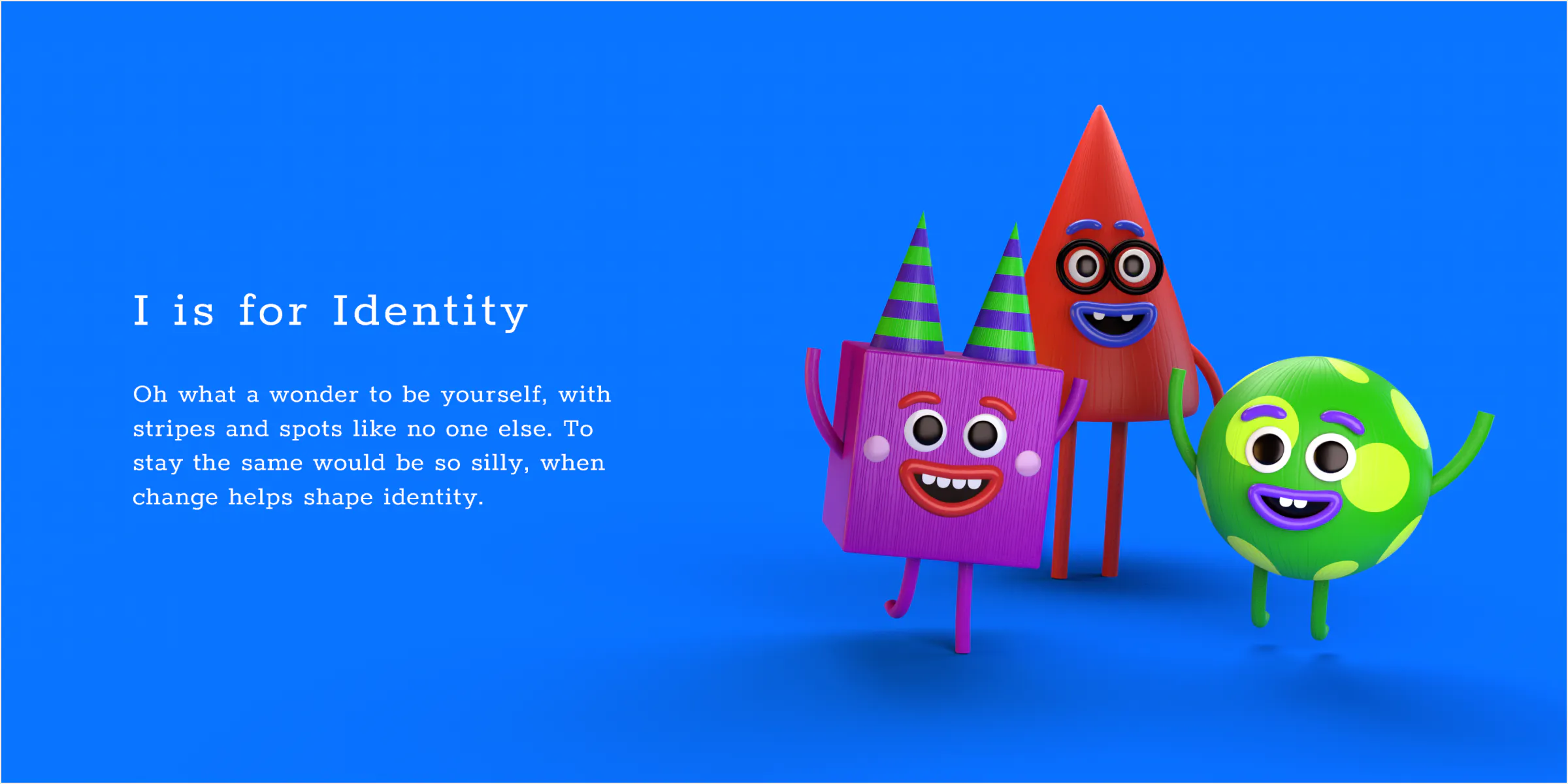 A composition of three 3D monsters modeled in Cinema 4D. Two of the monsters have their arms raised in excitement. 