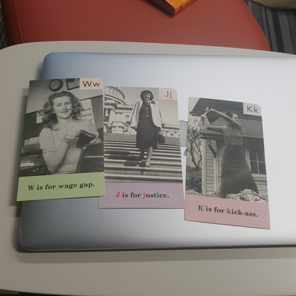 Three alphabet cards -  W, J, and K