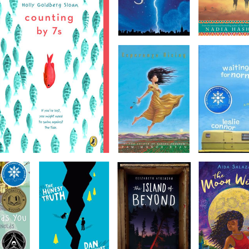 A grid of different 4th to 6th grade children's literature